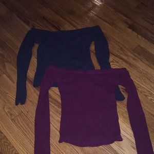 Ribbed off the shoulder long sleeve